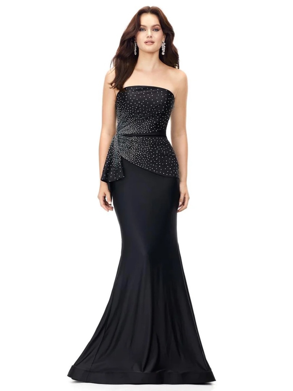 Ashley Lauren SZ 0 NWT Black Strapless Rhinestone Mermaid Pageant Prom Gown GALA